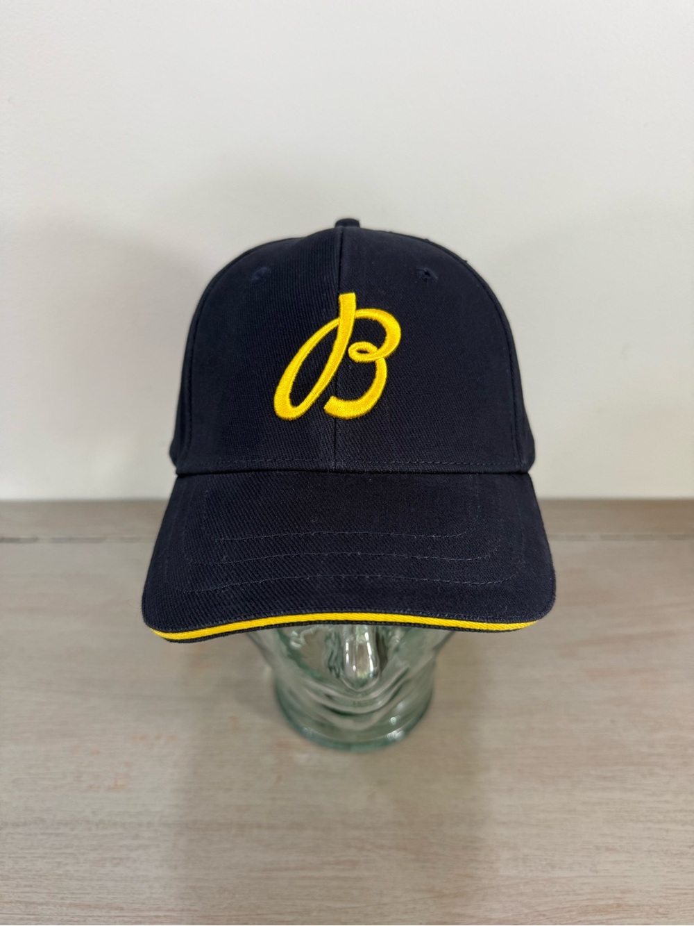 Authentic Breitling 1884 Navy Blue Cap Embroidered "B" Logo Hat Leather Strap